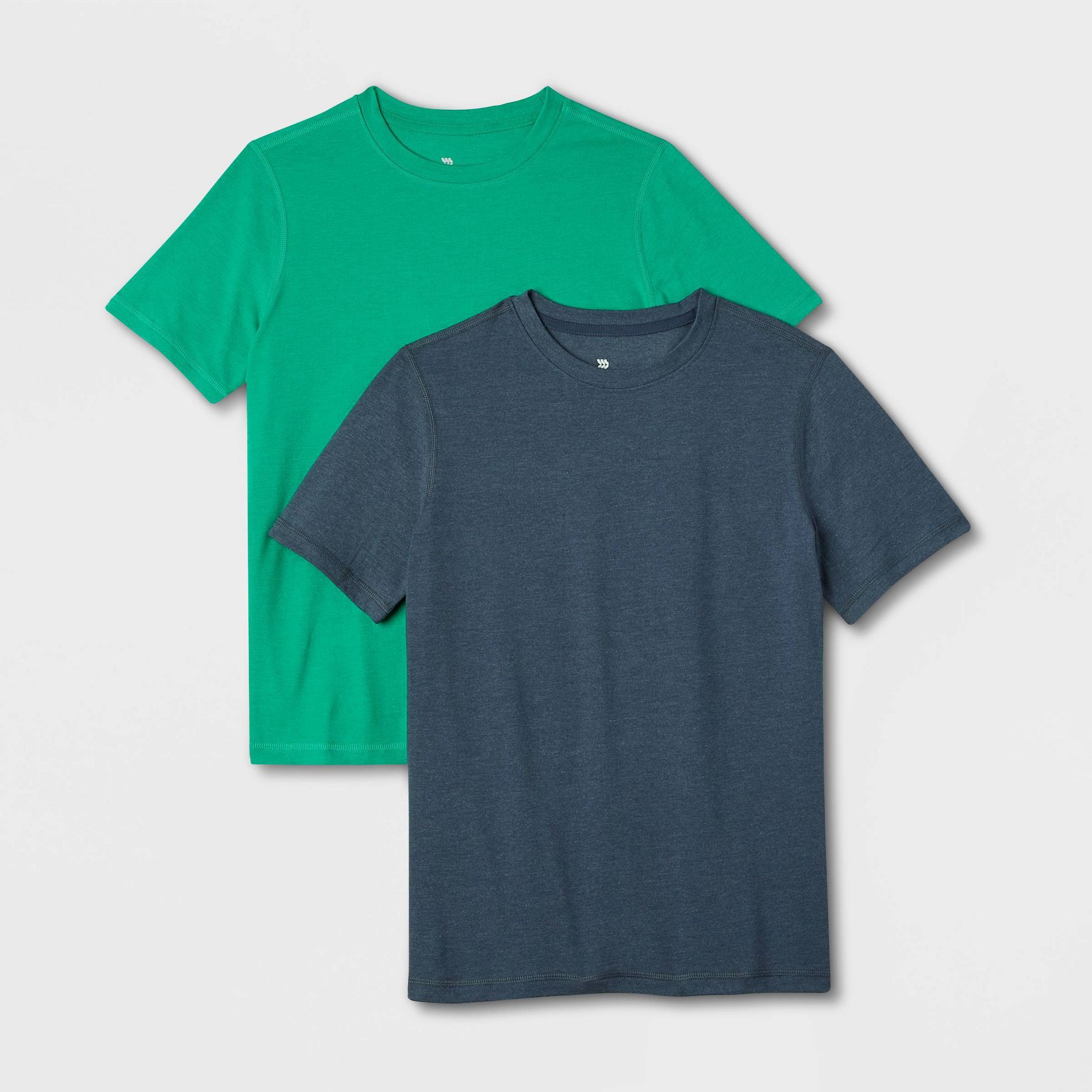 Boys' 2pk Core Short Sleeve T-Shirt - All In Motion™ Dark Blue/Green L: Cotton Blend, Recycled Polyester, Spandex, Tops