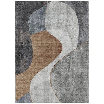 Gray Charcoal And Brown Abstract Washable Indoor Outdoor Area Rug