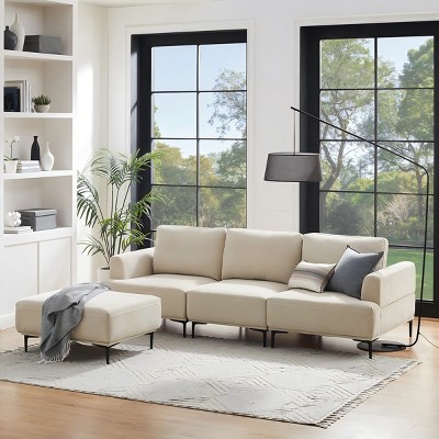 Nebula Vortex 100.39" Wide Velvet Reversible Modular Sofa with Ottoman