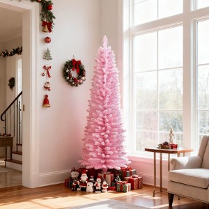 Costway 5/6/7/8 FT Artificial Pink Christmas Tree with 328/460/635/1000 Branch Tips Folding Metal Stand - 1 of 4