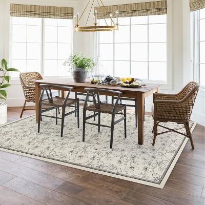 Boho Floral Washable Low-Pile Area Rug, Non-Slip for Living Room, Nursery, Bedroom & Playroom