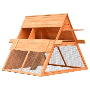 vidaXL Rabbit Hutch in Solid Pine & Fir Wood - A-Shaped Design, Iron Wire Mesh, Easy-Climb Ramp, Pull-Out Tray, Lockable Doors, Brown - 1 of 4