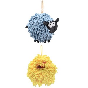 REGALWOVEN 2 Packs Cute Sheep Shape Absorbent Fast Drying Chenille Hand Towels with Hanging Loop 7" x 7" - 1 of 4