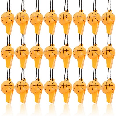 Blue Panda 24-Pack Mini Basketball Whistles for Kids Birthday, Sports Theme Party Favor Supplies, 2.25 inches