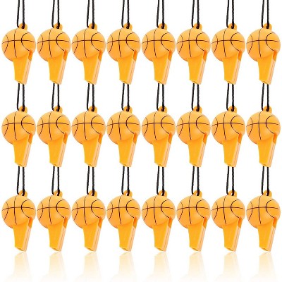 Blue Panda 24-Pack Mini Basketball Whistles for Kids Birthday, Sports Theme Party Favor Supplies, 2.25 inches