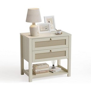 Gerrico 20" Rattan Nightstand Boho End Table with Drawer and Storage Shelf, Farmhouse Cane Accent Bedside Night Stands for Bedroom Small Space Sofa - 1 of 1