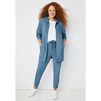 ellos Plus Size French Terry Long Zip Front Hoodie