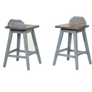 Kings Brand Arland Wood Counter Height Swivel Bar Stool, Gray/Blue, Set of 2 - 1 of 4