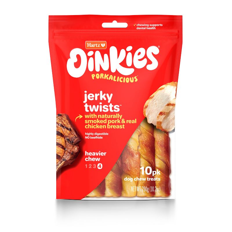 Hartz Oinkies Smoked Pork Skin Twists Wrapped with Real Chicken Dog Treats - 10ct, 1 of 6