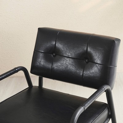 Black Leatherette Mid-Century Modern Metal Accent Chair