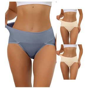 Allegra K Women's Hi-Cut Ribbed High Waist Tummy Control Available in Plus Size Briefs Multicolored - 1 of 4