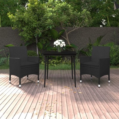 Garden Dining Set Black Poly Rattan, Steel, Glass Medium vidaXL
