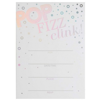Juvale 36-Pack Silver Holographic Foil Pop Fizz Clink Party Invitation Cards with Envelopes, 5x7 in