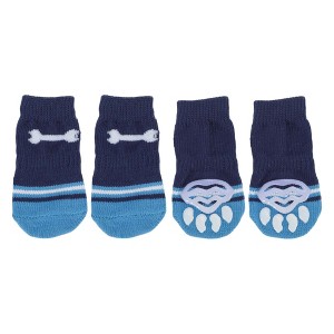 Unique Bargains Dog Cats Non-Slip Socks Bone Pattern Paw Protection and Traction Blue 4 Pcs - 1 of 4