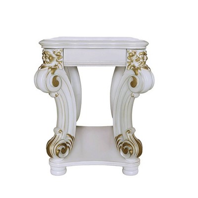 Vendome Antique Pearl Wood and Metal Scrolled Side Table