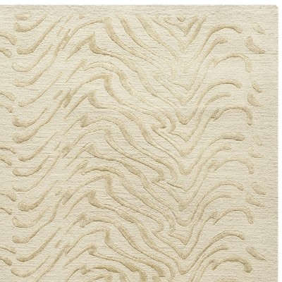 Ivory Hand-Knotted Wool and Viscose Rectangular Rug