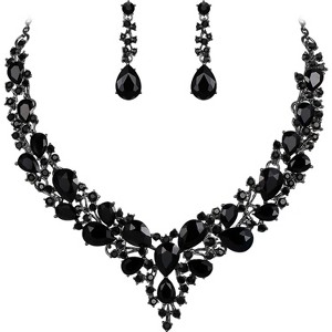 Wedding Bridal Jewelry Set, Austrian Crystal Teardrop Cluster Necklace & Earrings - 1 of 4