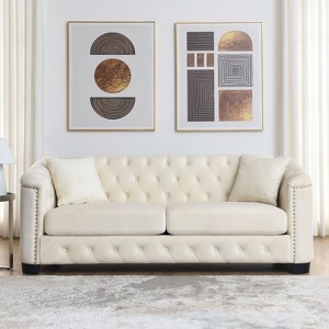 77-Inch Modern Chesterfield Velvet Sofa, 3-Seater Sofa, Upholstered Tufted Backrests with Nailhead Arms and 2 Cushions for Living Room - 1 of 4