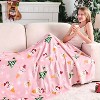 Christmas Blanket Soft Cozy Pink Throws with Snowman Snowflake Santa Claus and Xmas Trees Print,Warm Blanket Christmas Gift. - 4 of 4