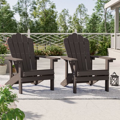 Sonkuki 2PCS Outdoor Faux Wood Adirondack Chairs, Patio Accent Chairs with High Back and Wide Seat for Garden, Backyard