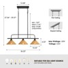 Ludomide 3-Lights Black Rattan Caged Linear Chandelier for Kitchen Island with No Bulbs Included - image 3 of 4