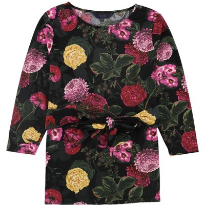 Rachel Roy Womens Floral Tie Waist Top Pullover Blouse