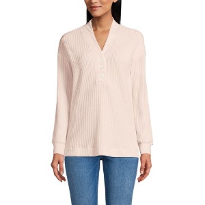 Lands' End Women's Long Sleeve Waffle Shawl Collar Henley - 1 of 3