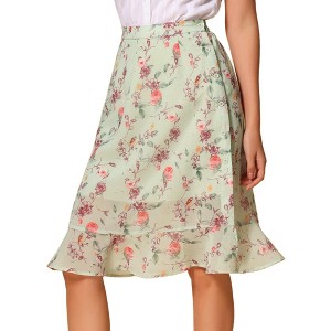 INSPIRE CHIC Women's Floral Ruffle Elastic High Waist Button Flowy Split Skirt - 1 of 4