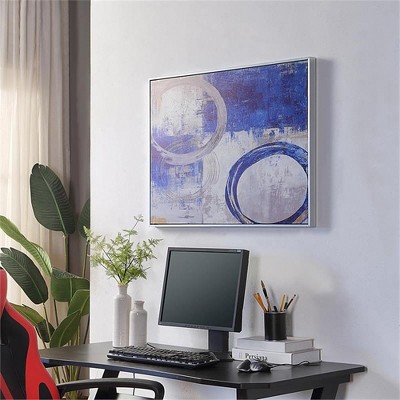 Blue and Silver Abstract Canvas Wall Art with Silver Frame