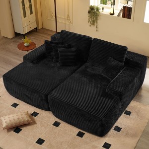 MYINDA 80'' Oversized Double Lounge Chair, Corduroy Recliner, Upholstered Deep Seat Sofa, Living Room Bedroom Reading, Black - 1 of 4