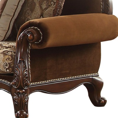 Jardena 89" Multicolor Fabric and Cherry Oak Sofa with Pillows