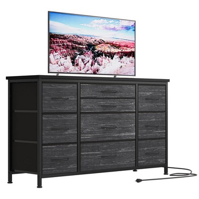 Wide Dresser with 10 Large Drawers for 55'' Long TV Stand with Power Outlet Entertainment Center