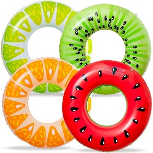 Jasonwell 4PCS Fruit Pool Floats - Watermelon, Kiwi, Orange & Lime Inflatable Swimming Rings for Kids & Adults, Multi-Color - 1 of 4