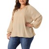Agnes Orinda Women's Plus Size V Neck Smocked Puff Long Sleeve Ruffle Cuff Blouses - 2 of 4