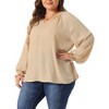 Agnes Orinda Women's Plus Size V Neck Smocked Puff Long Sleeve Ruffle Cuff Blouses - image 2 of 4