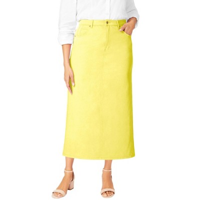 Jessica London Women's Plus Size Classic Cotton Denim Midi Skirt