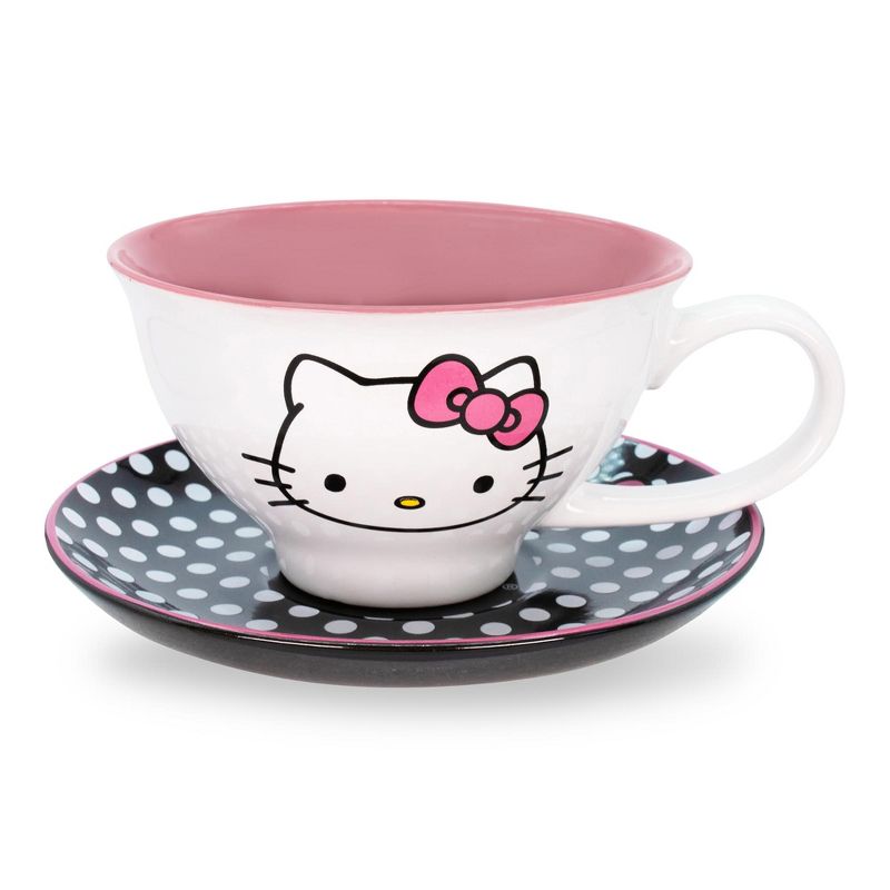 Silver Buffalo Sanrio Hello Kitty Ceramic Teacup and Saucer Set, 3 of 8