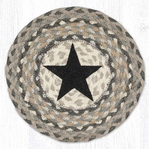 Earth Rugs Black Star Printed Round Jute Trivet – 10" Rustic Table Protector - 1 of 3