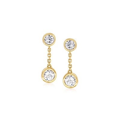 Ross-Simons 0.40 ct. t.w. Bezel-Set Diamond Drop Earrings in 14kt Yellow Gold