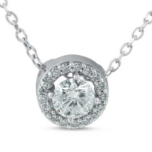 Pompeii3 1/3ct Genuine Round Solitaire Halo Diamond Pendant 14k White Gold - image 1 of 3