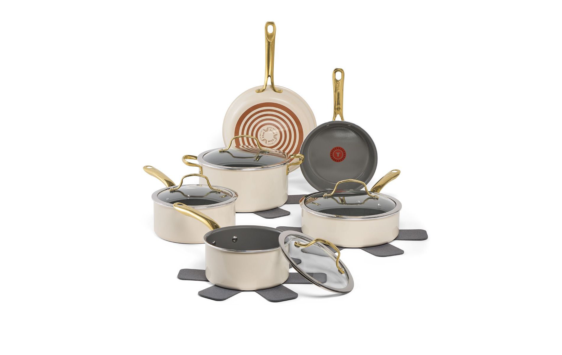 T-fal 13pc Ceramic Nonstick Cookware Set, Preserve Ceramic, Almond Butter