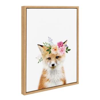 Kate & Laurel All Things Decor 18"x24" Sylvie Flower Crown Fox Framed Wall Art by Amy Peterson Art Studio