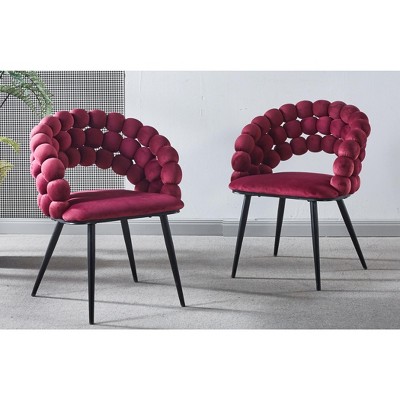 Modern Chair Set of 2, with Black Metal Legs, Soft Cushions and Comfortable Hairball Backrest, Suitable for Dining Room, Living Room