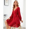 BLUEMING Womens Casual Dress V Neck Wrap Dress Lantern Sleeve Tie Wasit Petal Hem Dress Back Zipper Midi Dress - 4 of 4