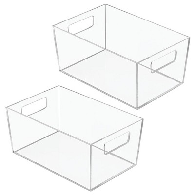 mDesign Cosmetic Plastic Organizer Storage Bin Tote with Handle - 2 Pack - Clear