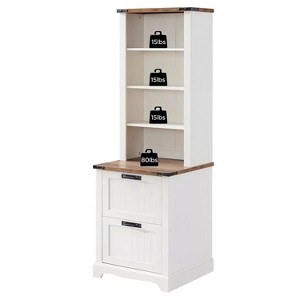 Farmhouse Bookshelf with 2 Large File Drawers, 72" Tall Bookcase with Storage,  4 Tier Rustic Wood Bookshelf for Home, Living Room - 1 of 4