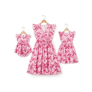 PATPAT Mommy and Me Matching Outfits All Over Dots Cross Wrap V Neck Ruffle Flutter-sleeve Dress - 1 of 4