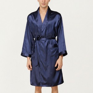 Anna-Kaci Men's Satin Robe with Shawl Collar Waist Tie and Front Pockets - 1 of 4