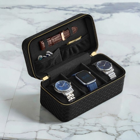 3 slot Watch Travel Case Woven Embossed Pu Leather Target