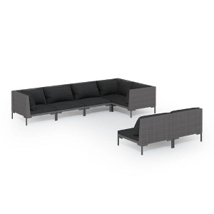 vidaXL Patio Lounge Set Outdoor Sectional Sofa Set Table Poly Rattan Dark Grey - 1 of 4